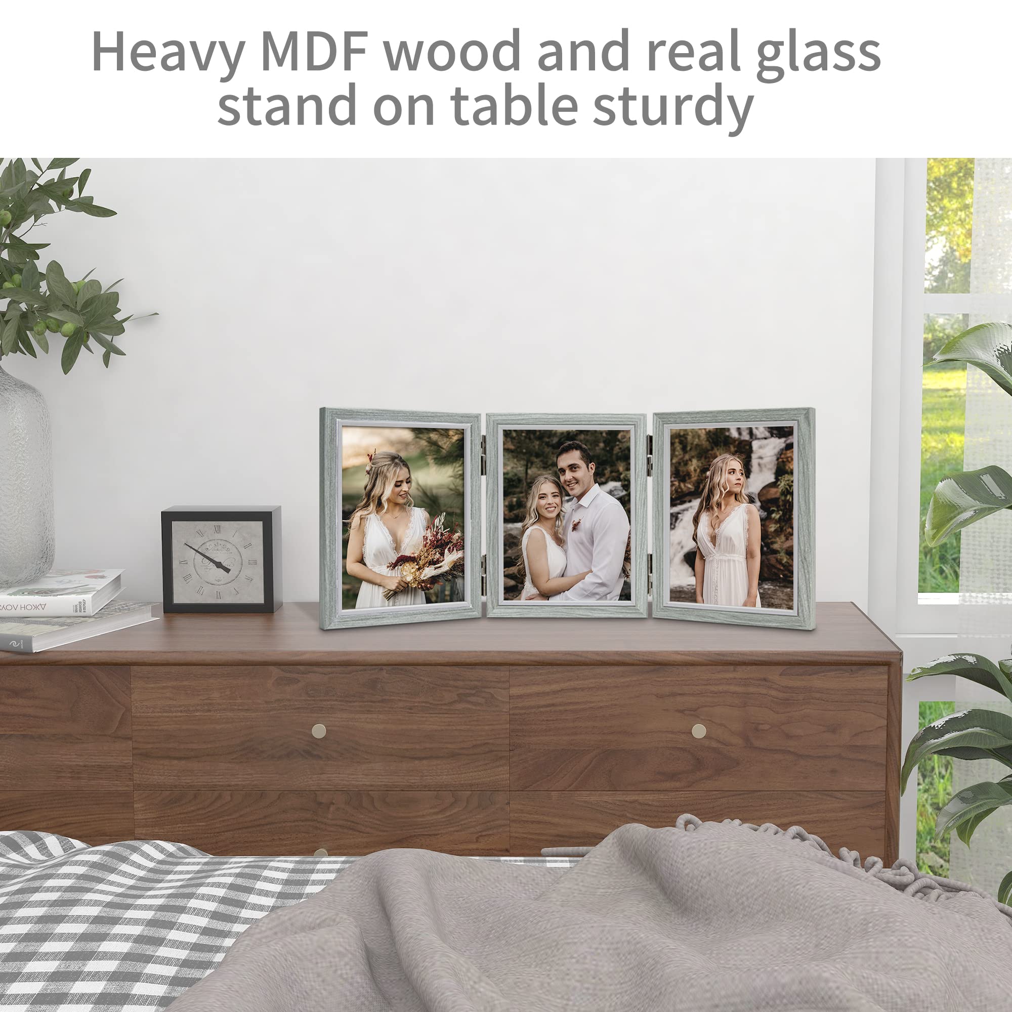 Afuly 7x5 Photo Frames Collage for Wall Multiple Picture Frames fit 6x4, 5x3, 3x3.5 Photo Grey Floating Frame with Double Sided